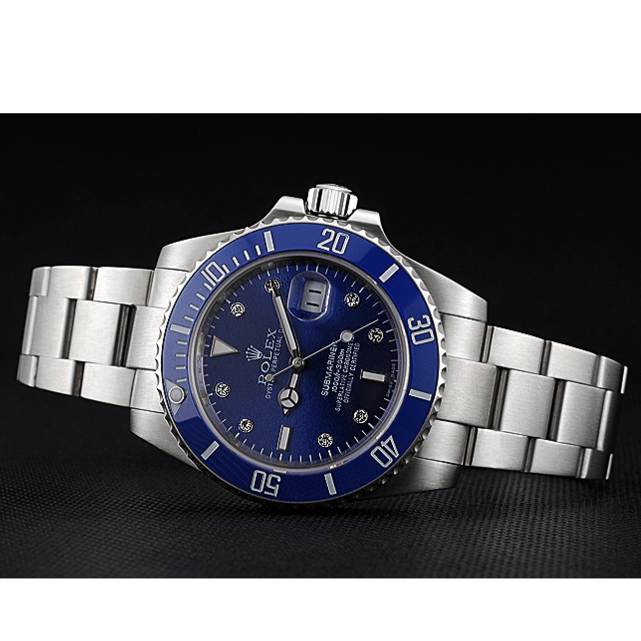 Aaa replica watch Stainless Bracelet Steel Case Blue Diamond Submariner Rolex Steel Stainless Markers Dial 622638 0516